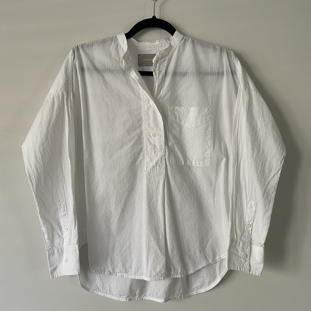 Everlane 100% Cotton Popover Long Sleeve Blouse Size 00 Minimalist Career Office